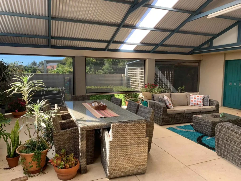 A modern perth home with outdoor blinds enhancing the patio area