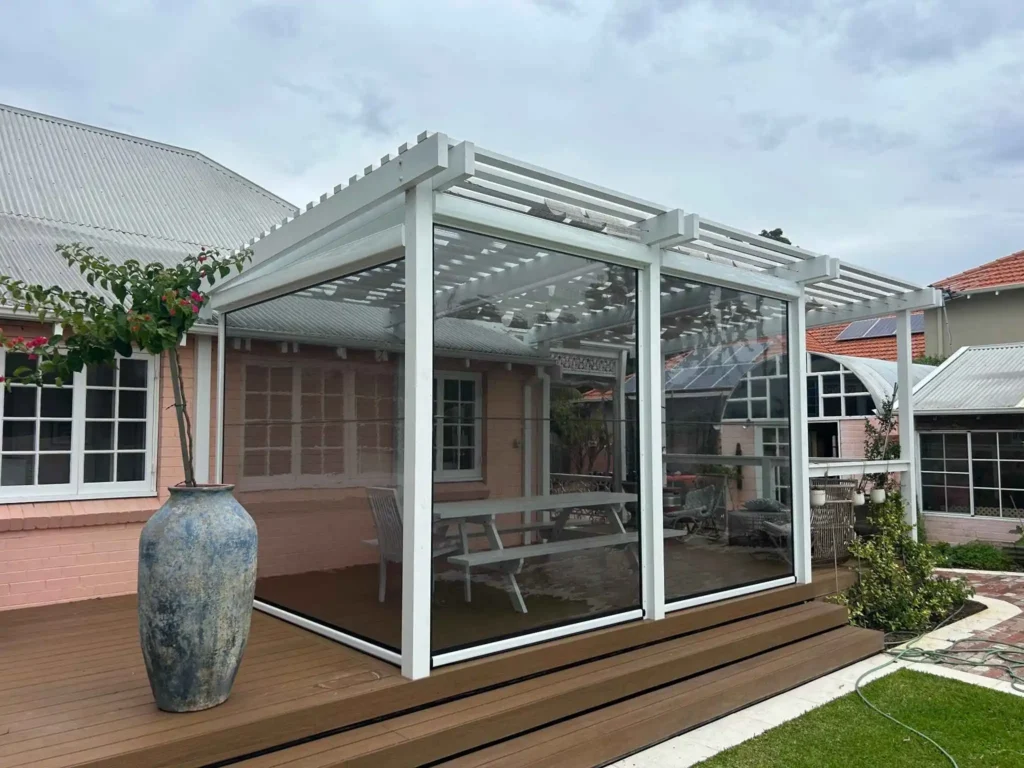 Tinted PVC Blinds blocking the wind with a side track fixing