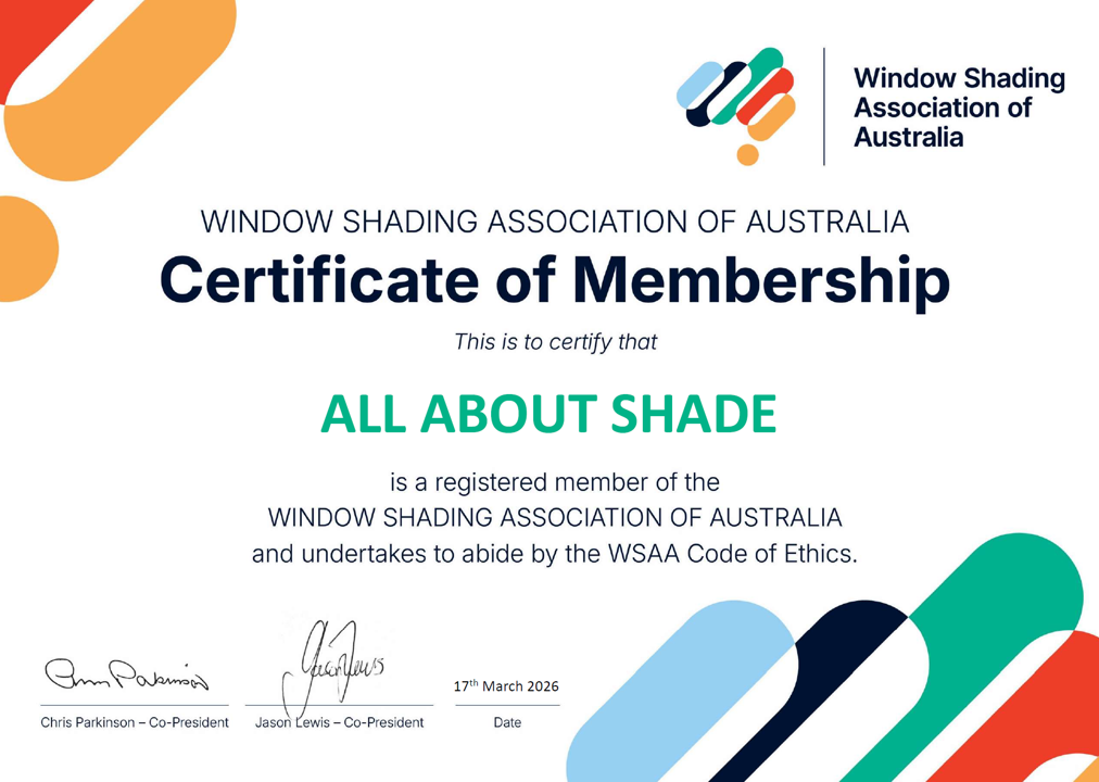 Certification Window Shading Association of Australia