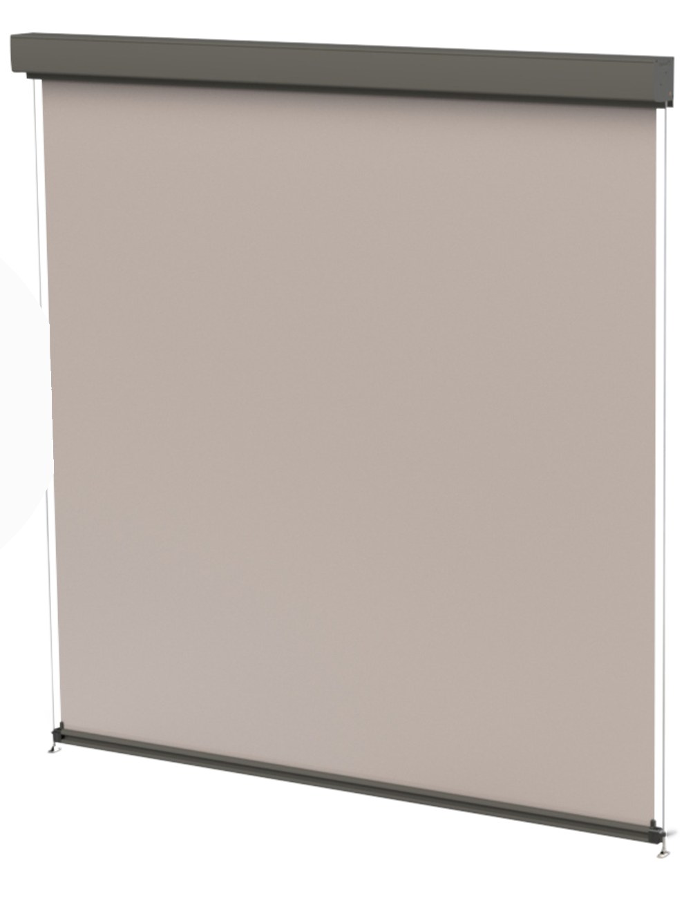 Ziptrak cable guided blind system with hood, fabric and stainless steel guide cables